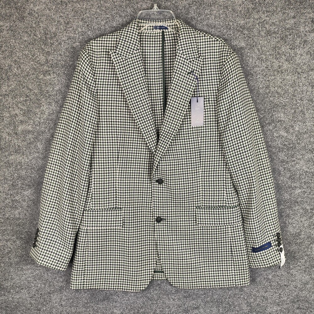 Stafford Sport Coat Mens 40 Regular Green Wool Poly Houndstooth Tweed Blazer